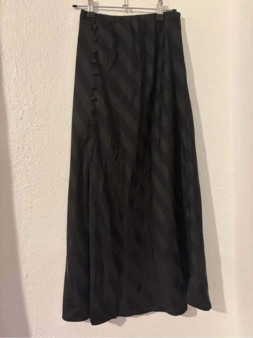 Forever 21 black striped Black Midi A-Line Skirt with Decorative Buttons